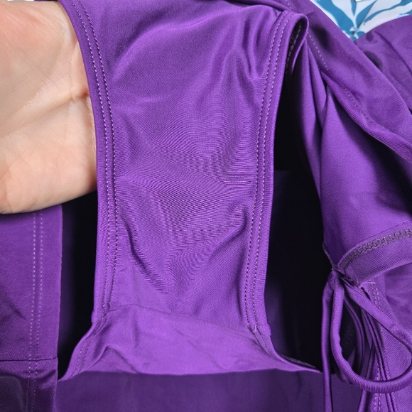 Rotita Purple Tropical Floral 2 Piece Bikini Top & Cinched Swim Skirt Size Large - Picture 10 of 16